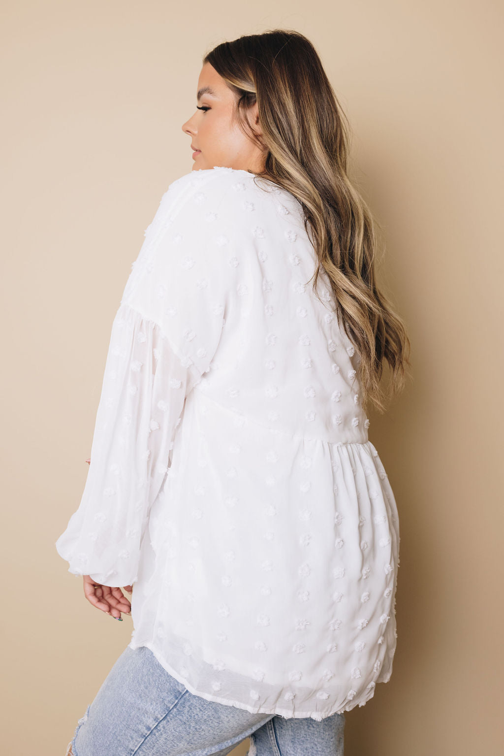 Plus Size - Dinah Swiss Dot Long Sleeve Top