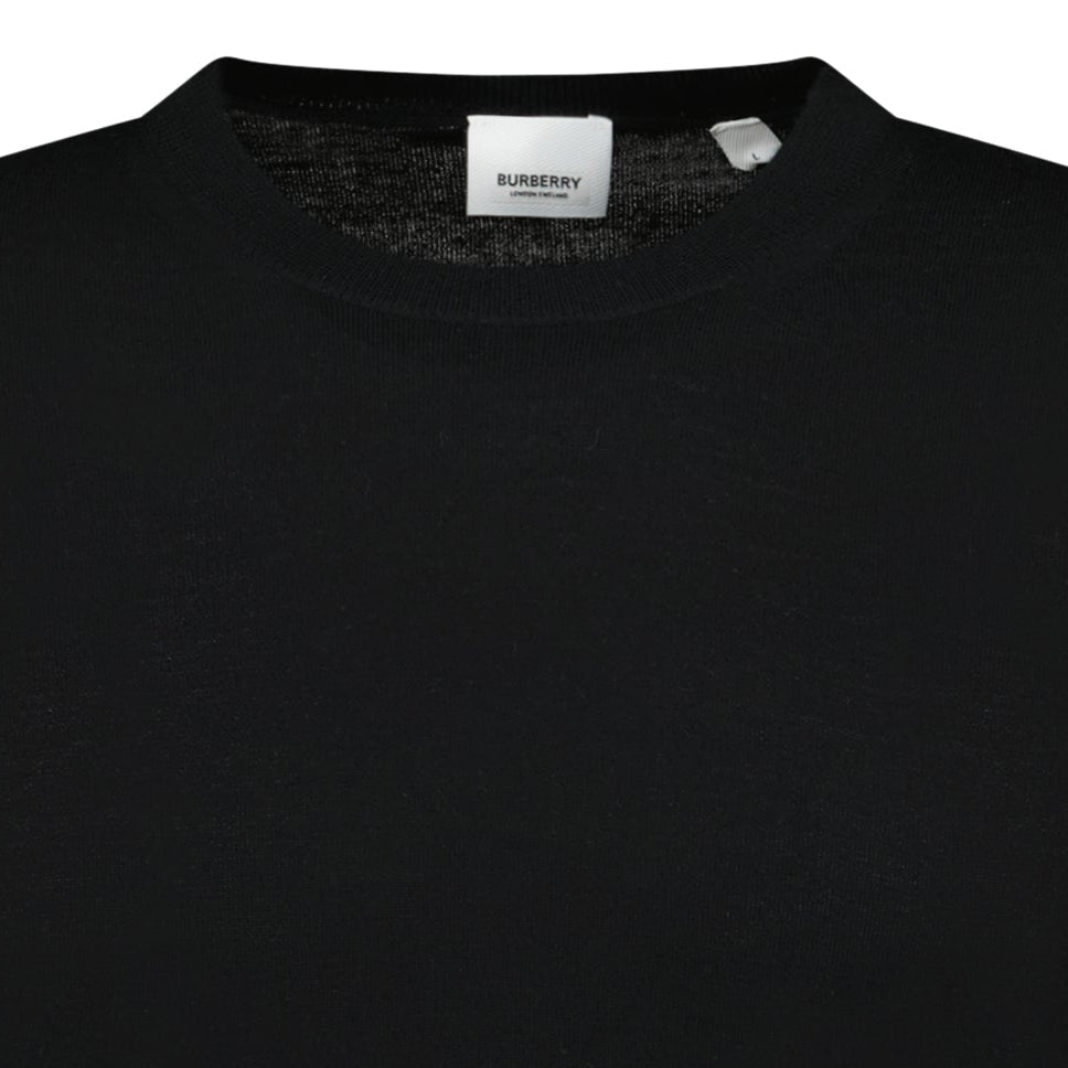 Burberry 'Bempton' Embroidery Check Elbow Wool Jumper Black