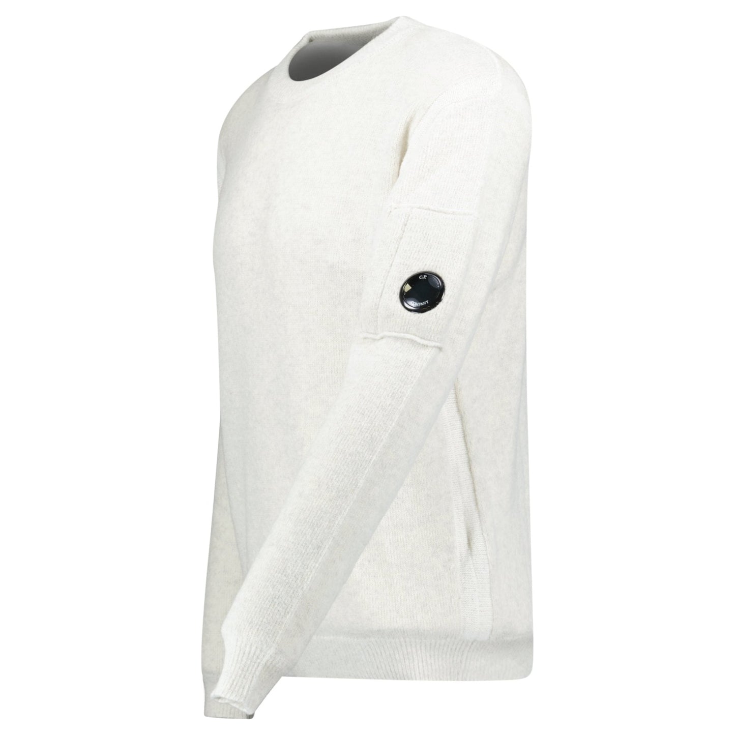 CP Company Fleece Knit Crewneck Vanisé Lens Knit Jumper White Melange