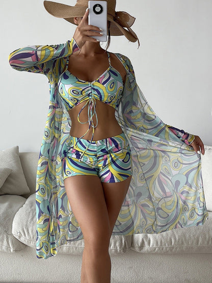 3pcs Spring Bikini With Long Sleeve Cardigan Fashion Summer Beach Swimsuit Women