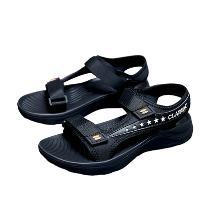 Men's Alphabet And Stars Graphic Print Open Toe Sandals With Hook & Loop Fastener