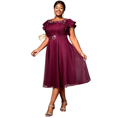 Women’s Summer Mesh Dress – Butterfly Sleeve Ruffles, Elegant Party & Wedding Guest Outfit