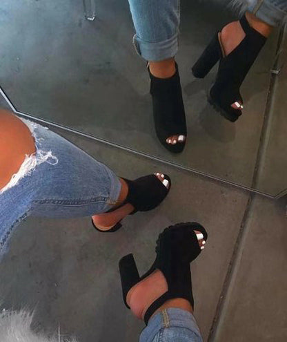 Fashion Leopard Fish Mouth Super High Heel Sandals