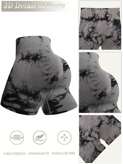 6pcs Tie Dye Wideband Waist Sports Shorts