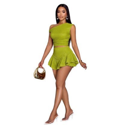 Solid Color Split Skirt & Top Set – Minimalist Two-Piece Outfit