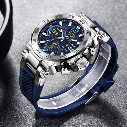 Men's Dual Display Digital Military Quartz Watch Featuring an Alarm Clock, Chronograph, And Multifunctional Luminous Capabilities