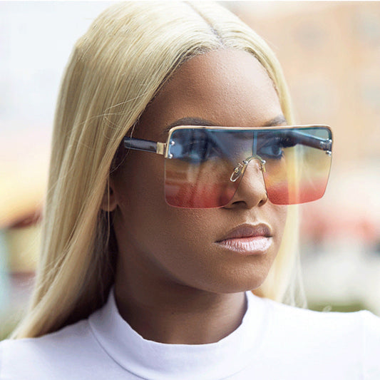 Fashion Big Frame Trend Metal Gradient Color All-in-one Sunglasses