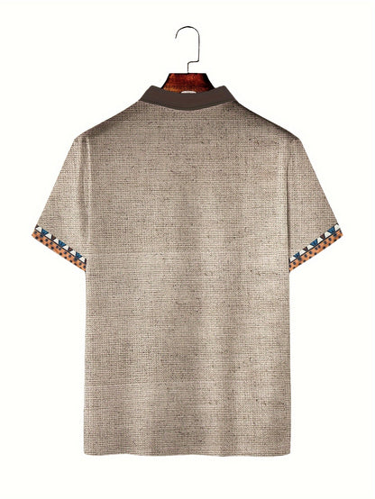 Men's Casual Short-Sleeved Shirt with 3D Digital Bull Head Print, Button Detail, Lapel Collar - Outdoor Fashion Wear