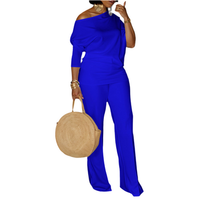 Diagonal Collar Top Wide Leg Pants Cross-border Suit