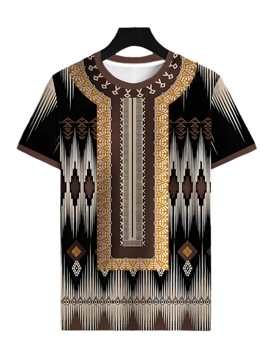 Men's Casual Crew Neck T-Shirt with Vibrant Geometric Print