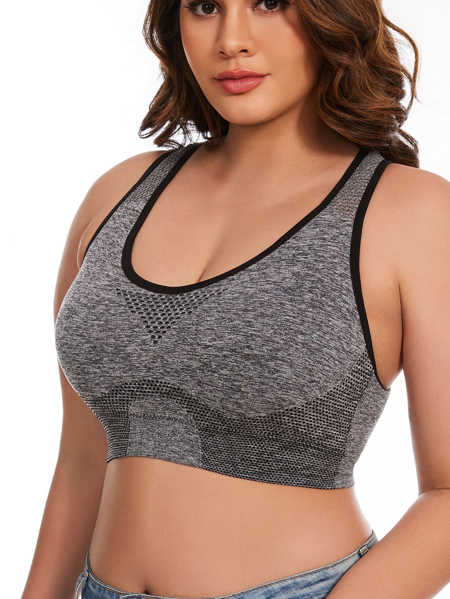 3pcs Plus Size Sports Bras Low Support, Polyamide Blend, Hollow Mesh Design - Casual Wear for Women's Activewear