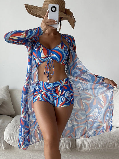 3pcs Spring Bikini With Long Sleeve Cardigan Fashion Summer Beach Swimsuit Women
