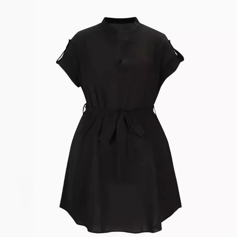 Women’s V-Neck Short Sleeve Belted Dress – Summer Bowknot Fashion