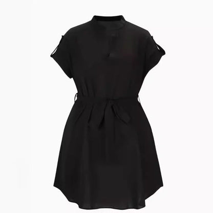 Women’s V-Neck Short Sleeve Belted Dress – Summer Bowknot Fashion