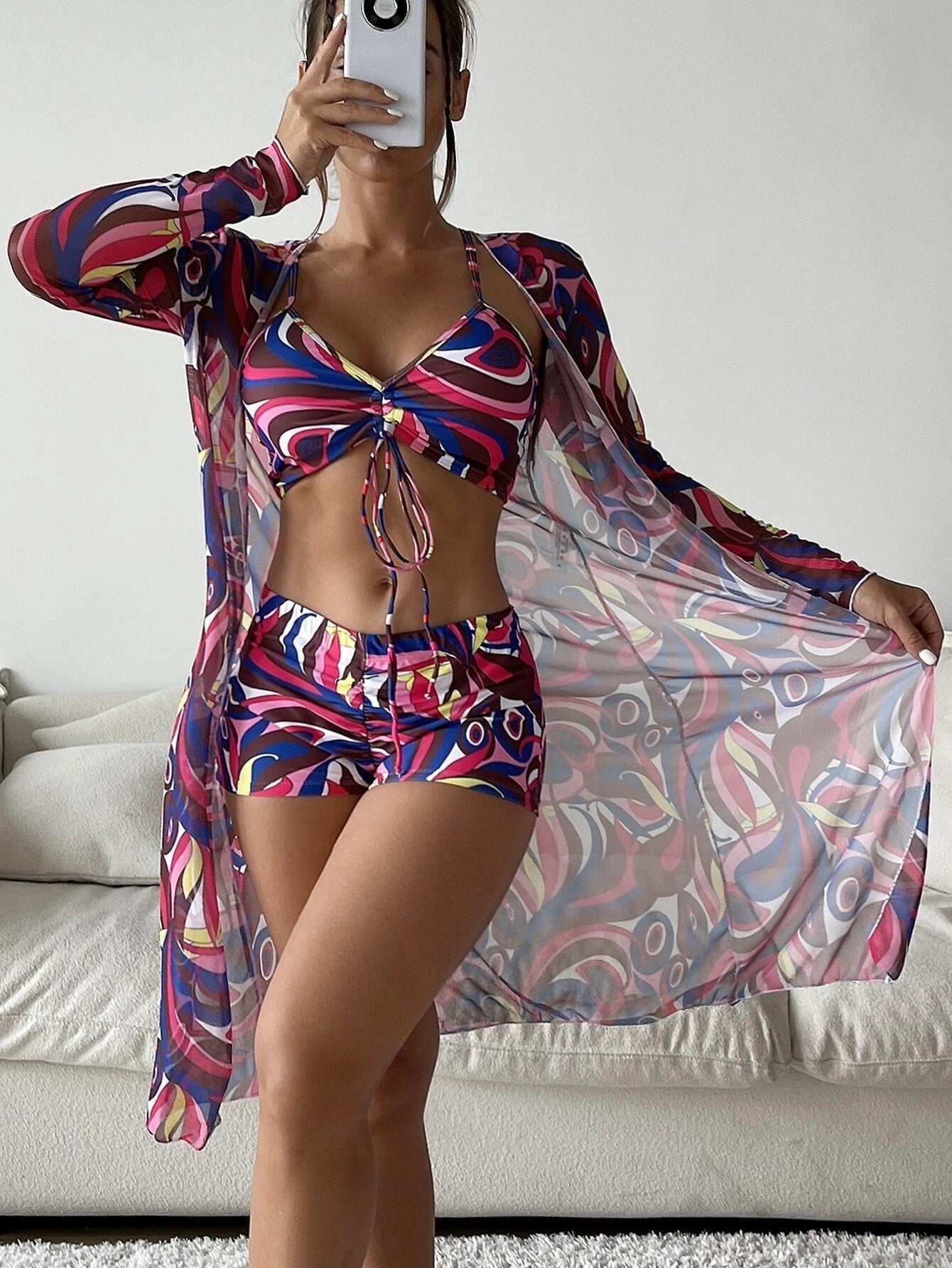 3pcs Spring Bikini With Long Sleeve Cardigan Fashion Summer Beach Swimsuit Women