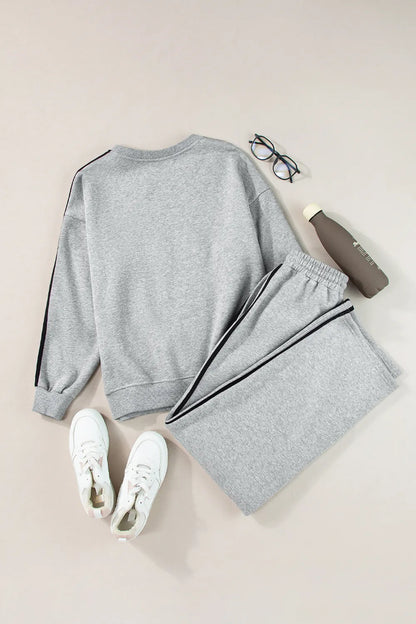 Side Striped Round Neck Top and Pants Active Set