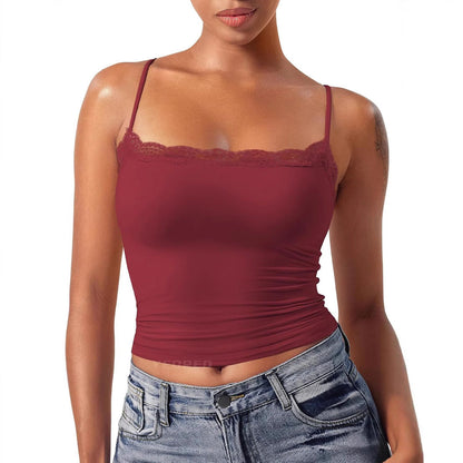 Women’s Lace Camisole – Sexy Square Collar Sleeveless Top, Elegant Summer Tank