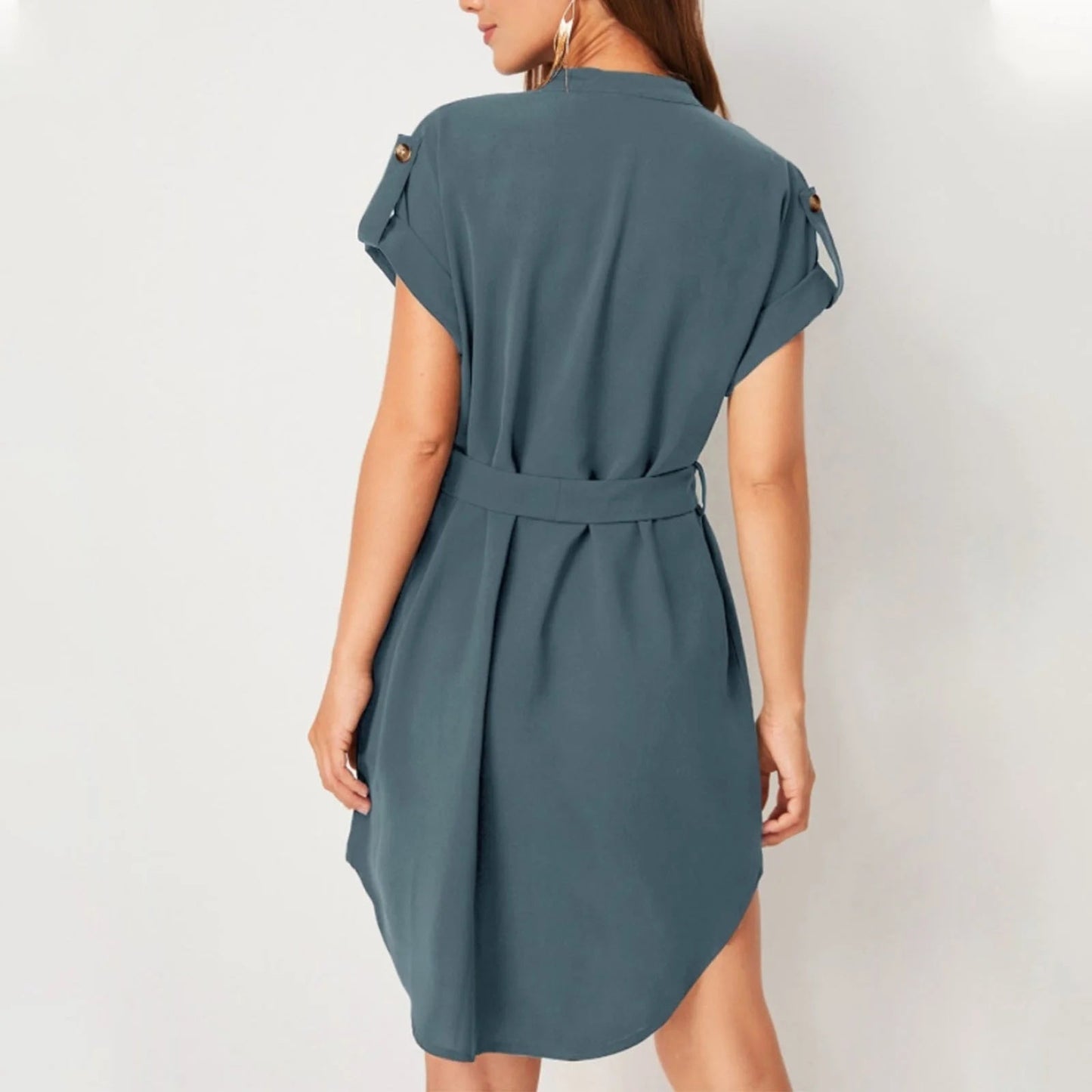 Women’s V-Neck Short Sleeve Belted Dress – Summer Bowknot Fashion