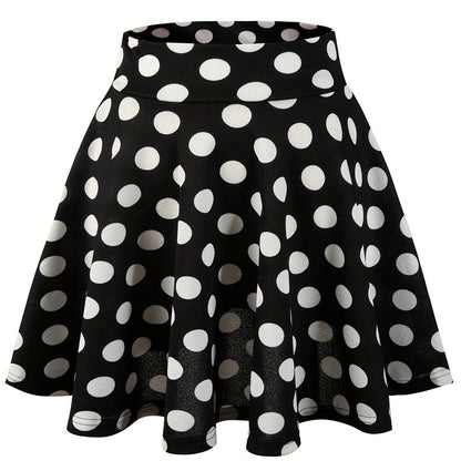Kpop Polka Dot Print Skater Skirts, Casual Ruffle A Line Versatile Mini Skirts, Women's Clothing
