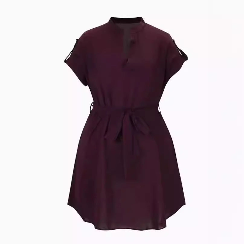 Women’s V-Neck Short Sleeve Belted Dress – Summer Bowknot Fashion