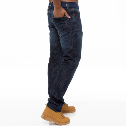 Enzo Mens Jeans Straight Leg Denim Pants Regular Fit Free Belt Trousers UK Sizes