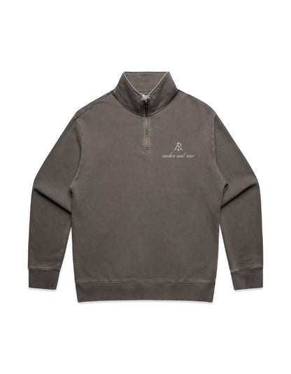 Script Faded Relax Half Zip Sweater