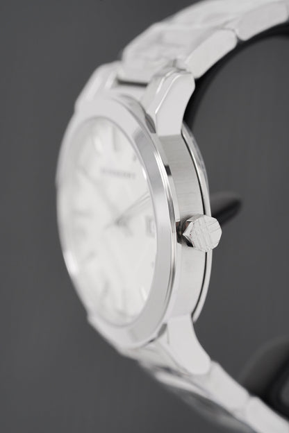Burberry Unisex Watch The City 38mm Engraved Checked Steel BU9037
