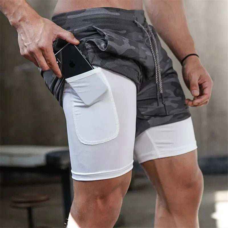 Camo Jogging Workout Shorts for Men - 2-in-1 Design, Quick Dry, Comfortable Fit