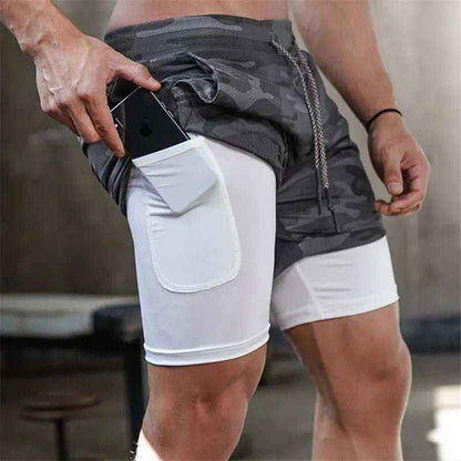 Camo Jogging Workout Shorts for Men - 2-in-1 Design, Quick Dry, Comfortable Fit