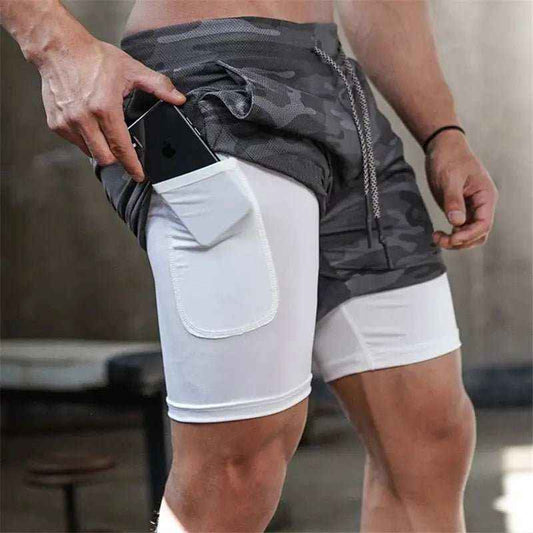 Camo Jogging Workout Shorts for Men - 2-in-1 Design, Quick Dry, Comfortable Fit