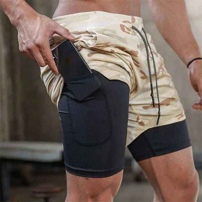 Camo Jogging Workout Shorts for Men - 2-in-1 Design, Quick Dry, Comfortable Fit