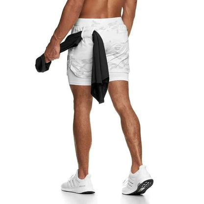 Camo Jogging Workout Shorts for Men - 2-in-1 Design, Quick Dry, Comfortable Fit