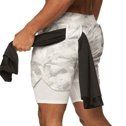 Camo Jogging Workout Shorts for Men - 2-in-1 Design, Quick Dry, Comfortable Fit