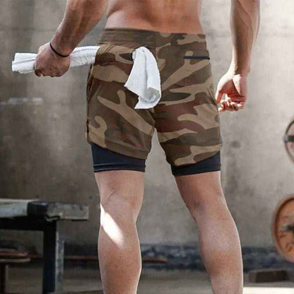 Camo Jogging Workout Shorts for Men - 2-in-1 Design, Quick Dry, Comfortable Fit