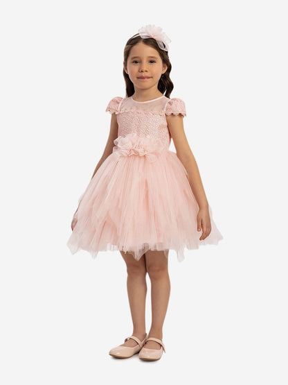 DRESS & Fleur Baby Girls Dress with Tulle Skirt in Pink