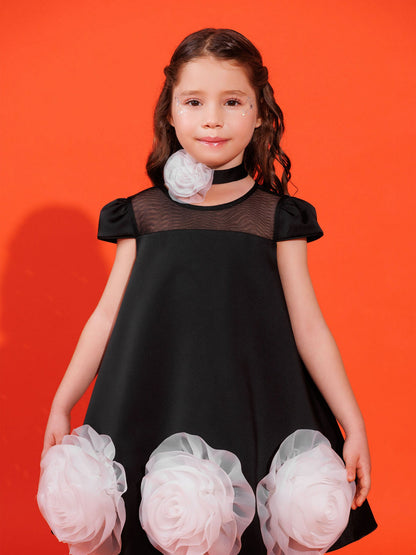 DRESS & Fleur Girls Dress with Flower Choker in Black