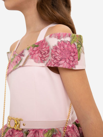 DRESS & Fleur Girls Jacquard Dress with Bag in Pink