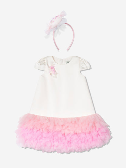 DRESS & Fleur Girls Tulle Trim Occasion Dress in Ivory