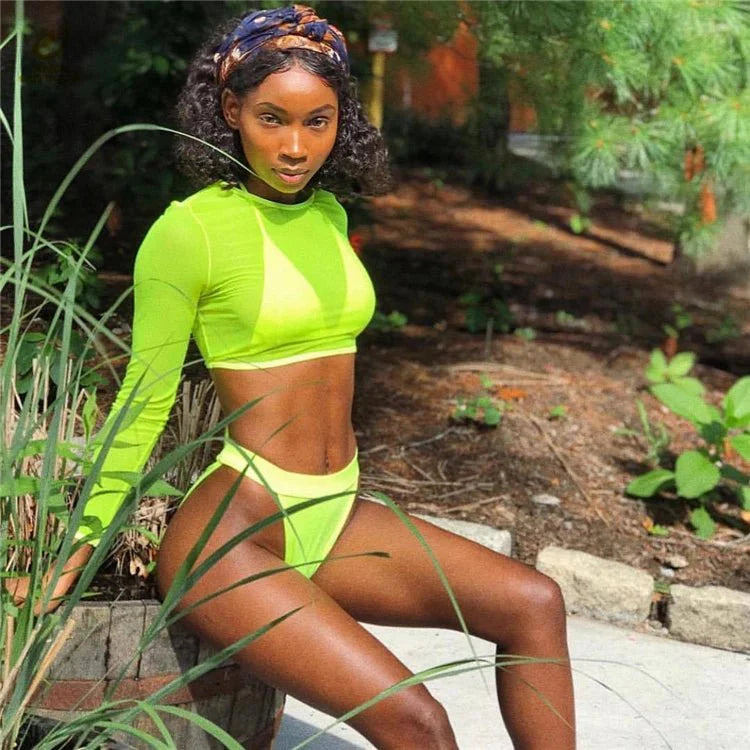Three-Piece Plus Size Swimwear Set with Long-Sleeve Cover-Up