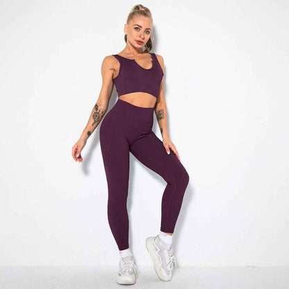 Seamless Sexy Fitness Yoga U V Neck Leggings Gym Wear Set - Women's 2 Piece Active Wear Set