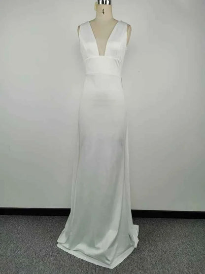 Elegant white V-Neck Evening Dress Women Fine Lace Party Ball Gown Sexy Princess Dress Wedding Gowns Girl