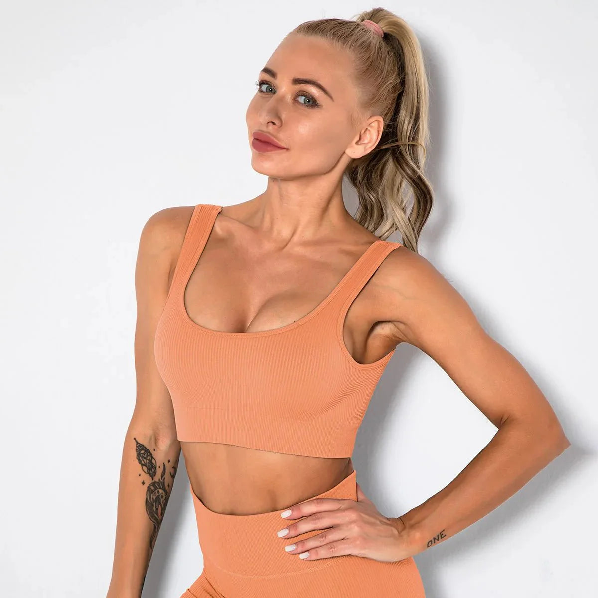 Summer Seamless Fitness Set - Sexy UV Neck Top With Leggings Activewear 2 Piece Women’s Gym Outfit