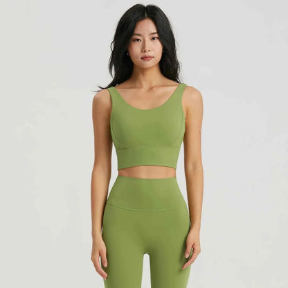 Gym Outfit High Waist Yoga Leggings for Women with Phone Pockets & U Back Sports Bra Set