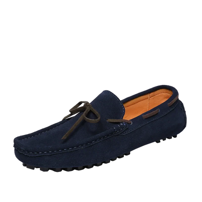Men's Casual Flat-Soled Leather Loafer Moccasins Comfortable and Light Square-Toe Beanie Shoes with Bow for Driving