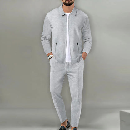 2024 Korea new men's fall two-piece jogging lapel jacket top + loose pants cotton casual sportswear big size workwear suit