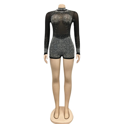 Sexy Sheer Rhinestone Clubwear Hot Drilling Bodysuit for Women