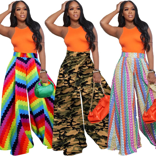 European and American trend geometric print pants Street casual sports plus size pants