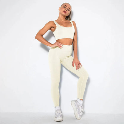Summer Seamless Fitness Set - Sexy UV Neck Top With Leggings Activewear 2 Piece Women’s Gym Outfit