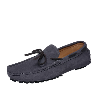 Men's Casual Flat-Soled Leather Loafer Moccasins Comfortable and Light Square-Toe Beanie Shoes with Bow for Driving