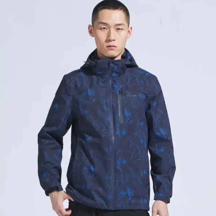 Man Winter Outdoor Waterproof Hiking Jacket - Heat Sealed Camo Print Hoodie Jacket
